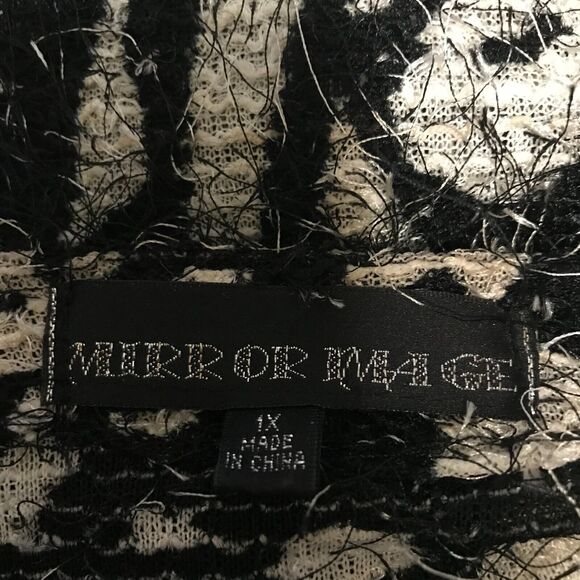 Mirror Image Cardigan Womens 1X Black Ivory Eyelash Knit Button Langenlook Artsy - Picture 6 of 11